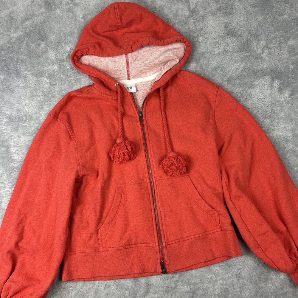 CAbi #5657 Deluxe Zip Up Hoodie Sweatshirt Tassels Sz S Tangerine Orange Balloon